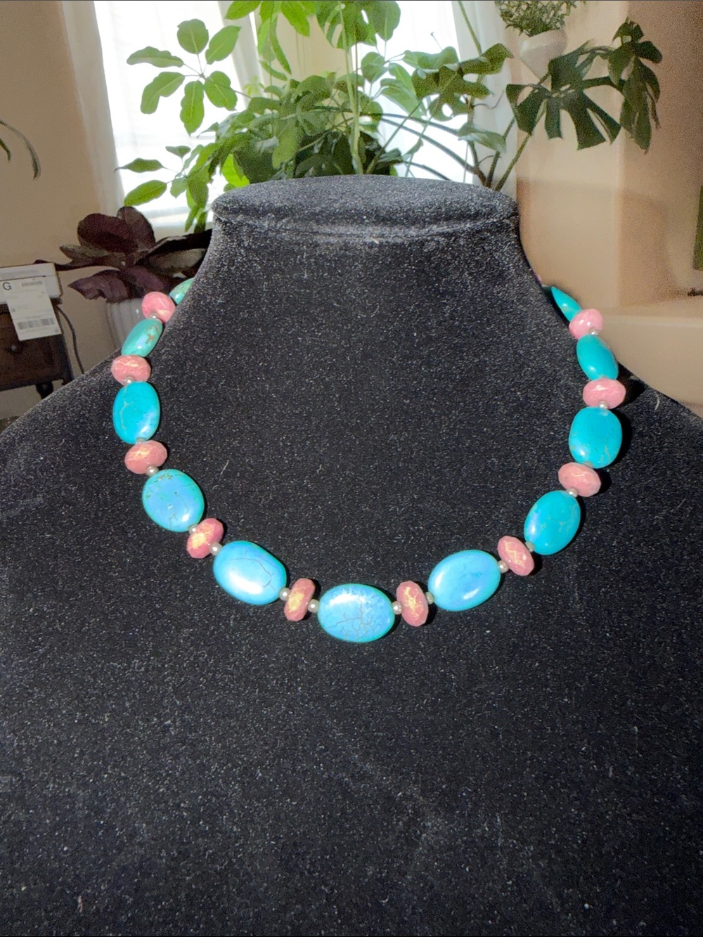 Turquoise and Pink Beaded Statement Necklace - Women Jewelry